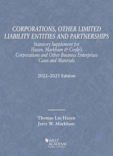 Corporations, Other Limited Liability Entities and Partnerships, Statutory Supplement, 2022-2023 (Selected Statutes) cover